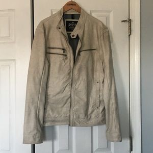 Cream Faux Leather Men's Jacket